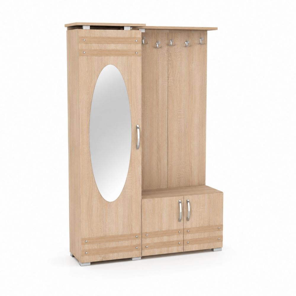 Portemanteau avec Armoire et Miroir Ovale en Bois Claire-Bellecourspace