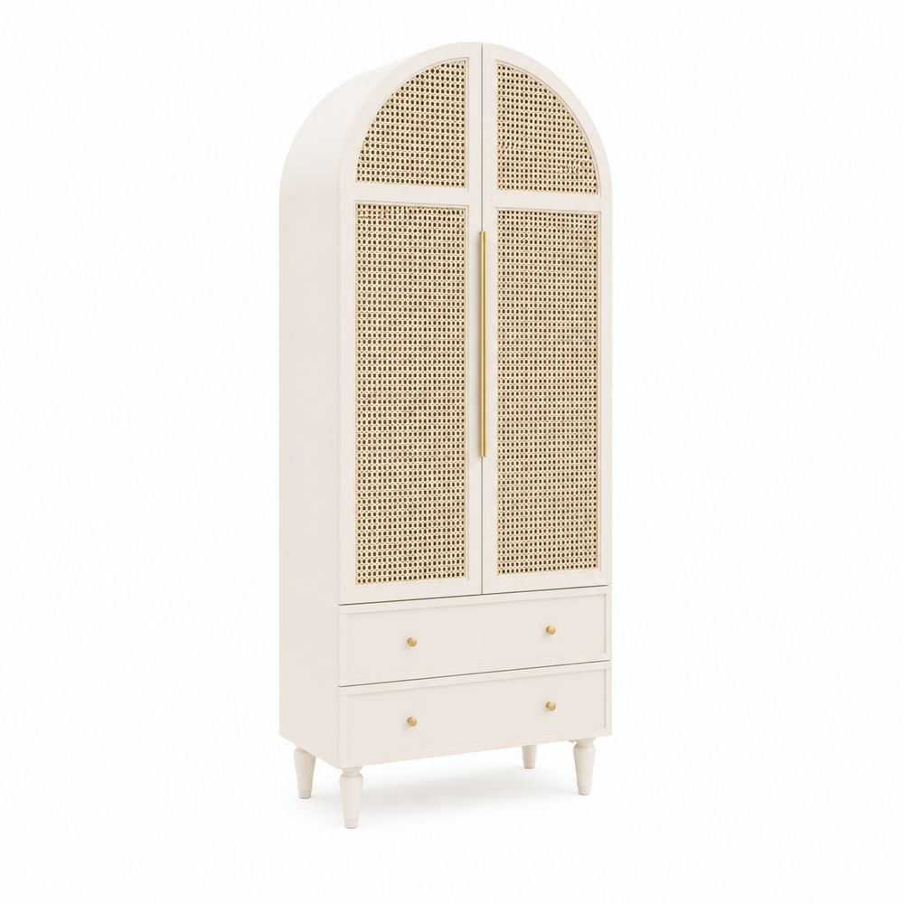 Armoire en bois et rotin beige 200cm x 100cm x 50cm-Bellecourspace