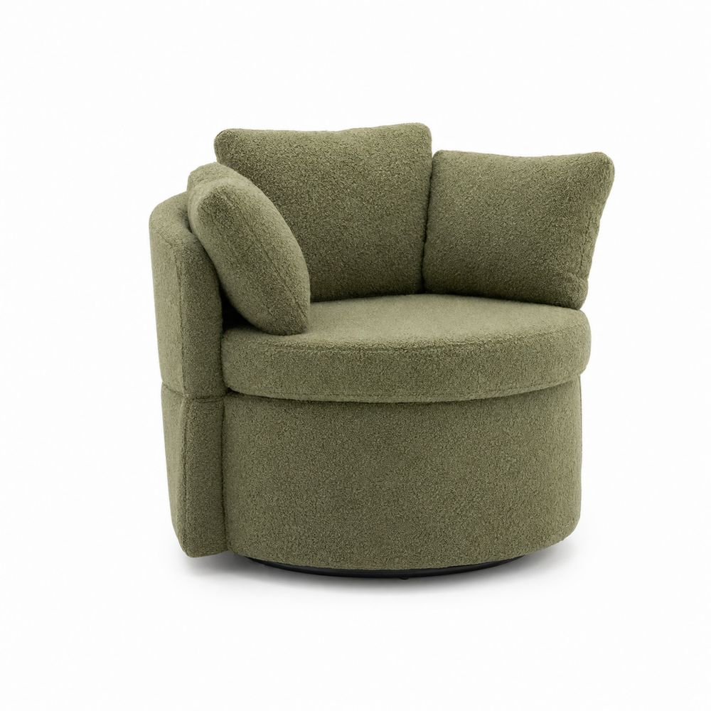 Fauteuil rond en tissu bouclé vert olive diamètre 75 cm-Bellecourspace