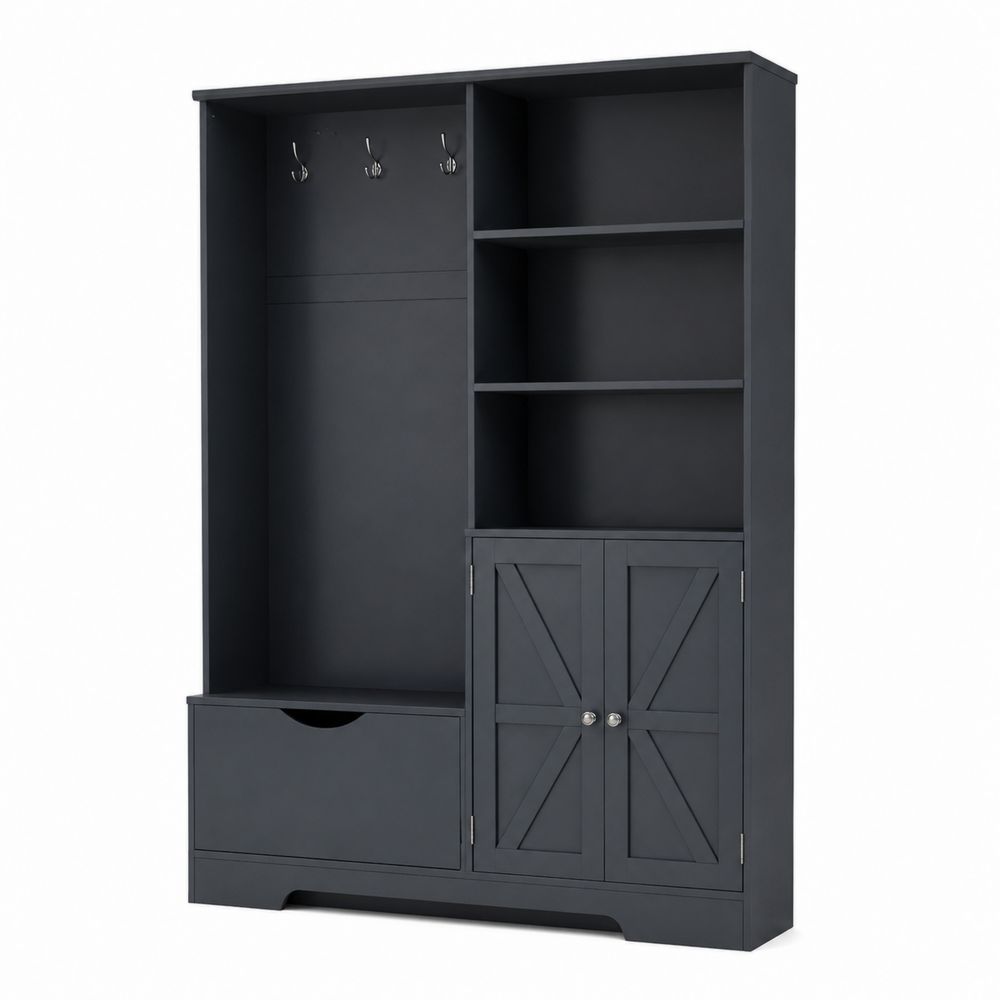 Armoire d'entrée en bois avec crochets et étagères 180x100x35 cm-Bellecourspace