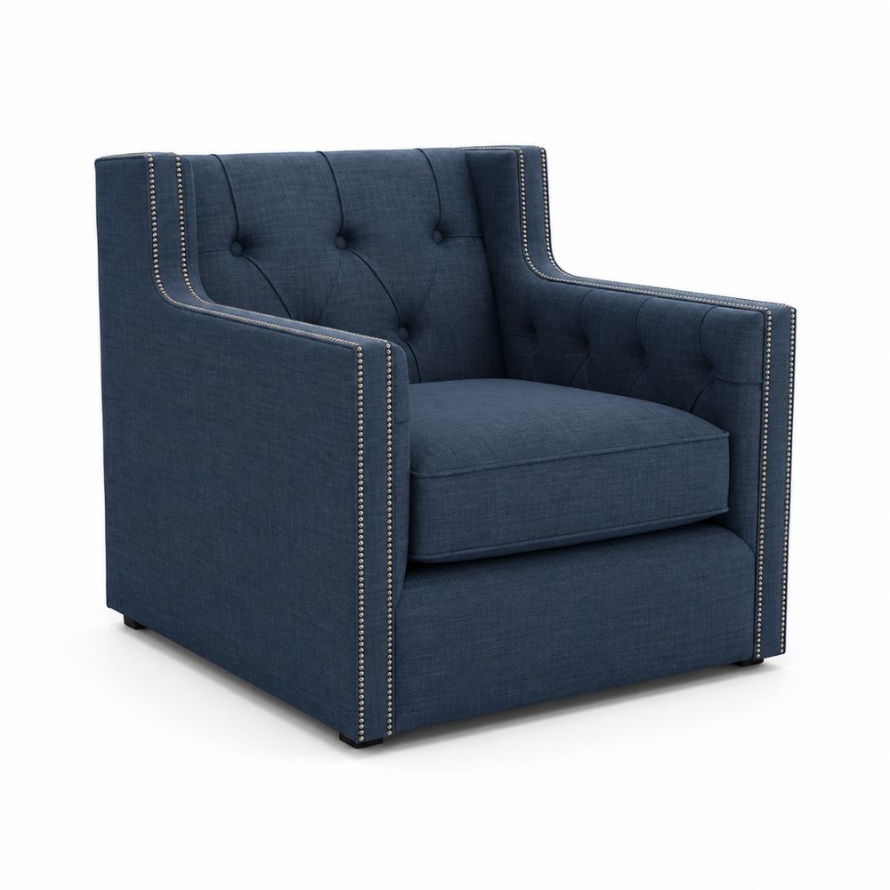 Fauteuil en tissu bleu avec clous de décoration 75x85x90 cm-Bellecourspace