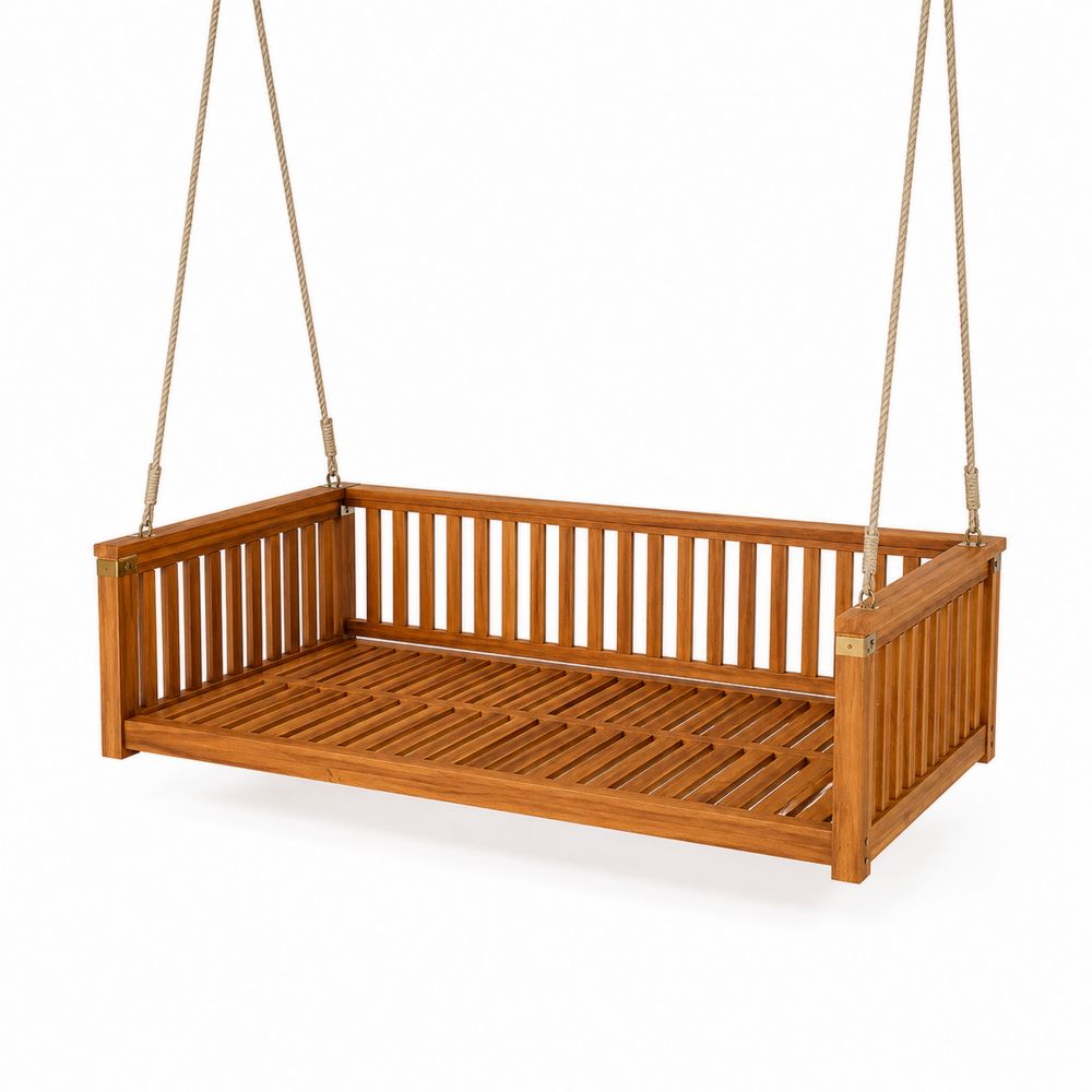 Banc suspendu en bois d'acacia avec cordes 200cm-Bellecourspace