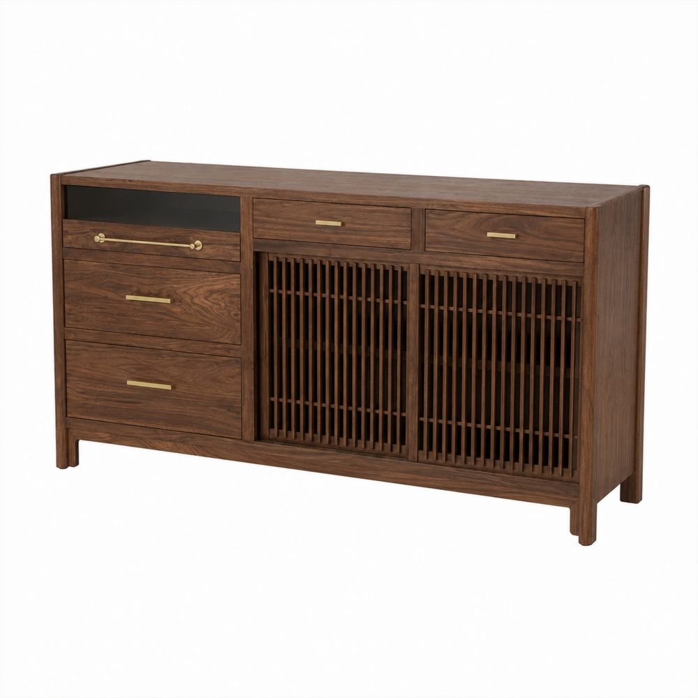 Buffet en Bois de Noyer avec Portes Grillagées et Tiroirs-Bellecourspace