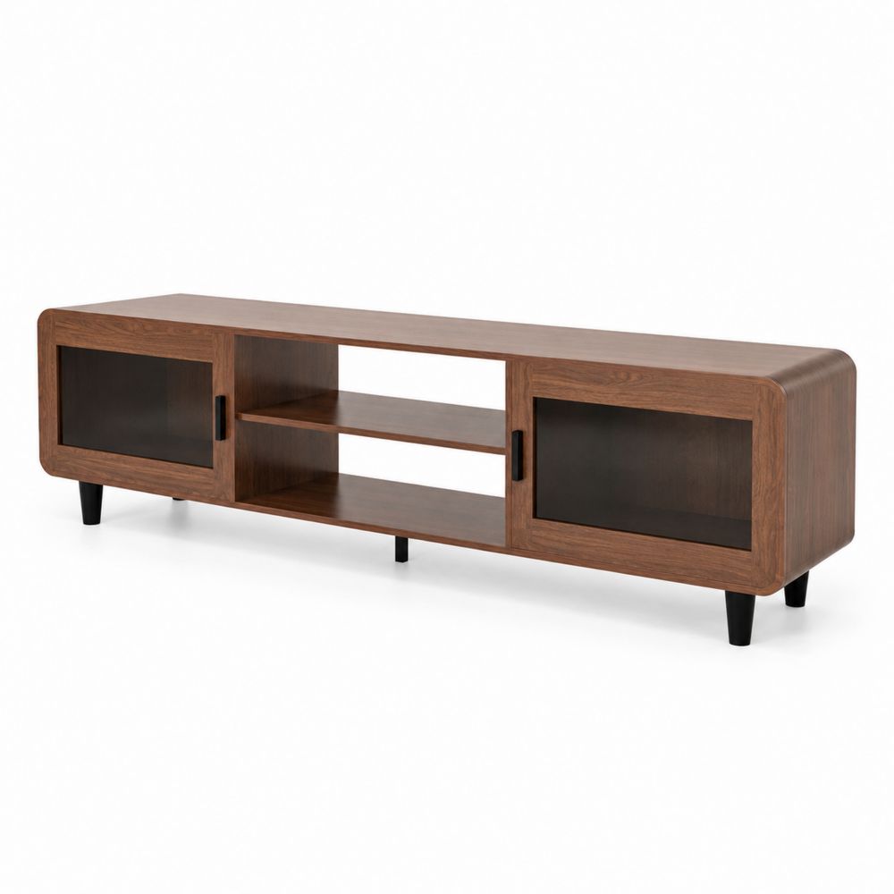 Meuble TV en bois et verre fumé marron 160x40x50 cm-Bellecourspace