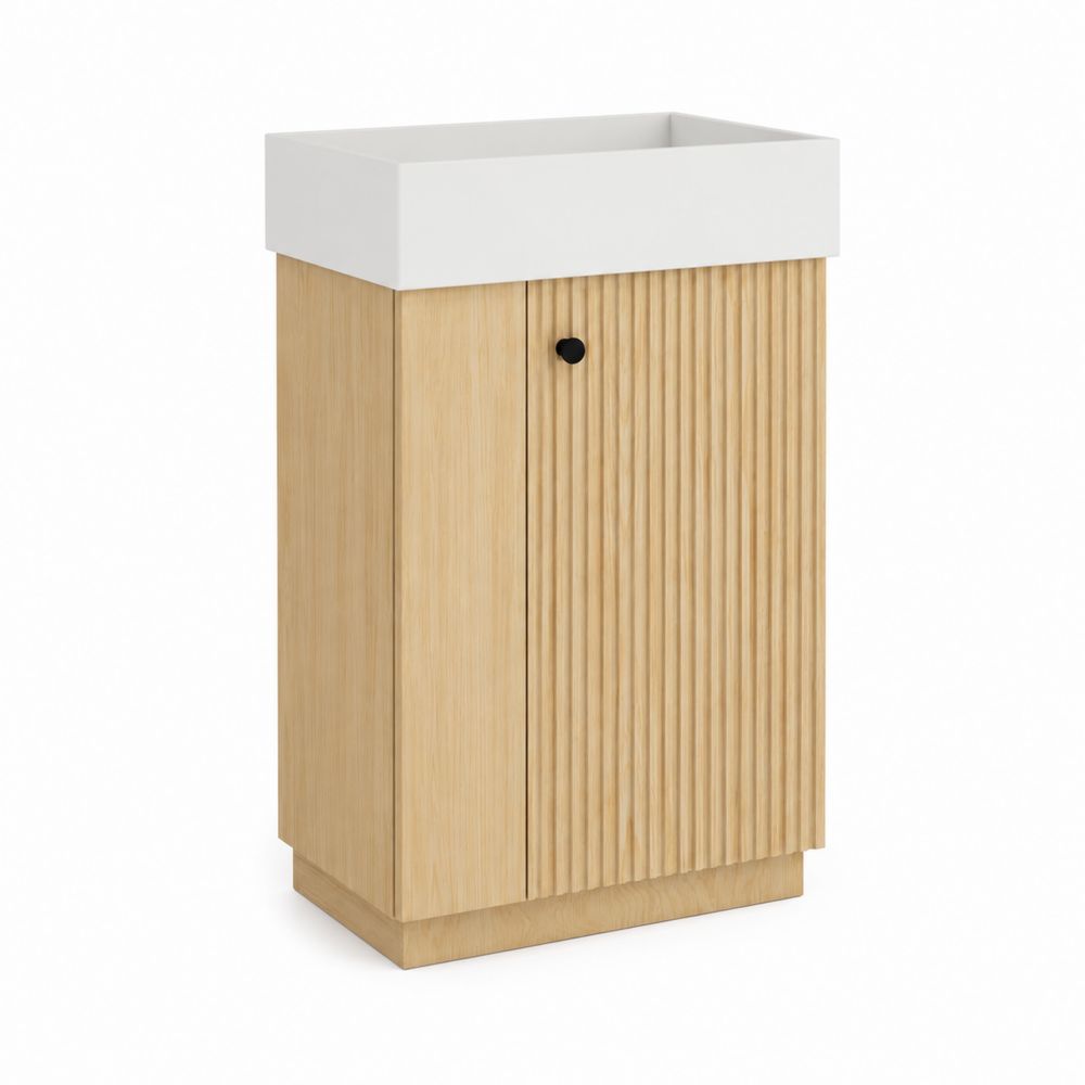 Meuble sous lavabo en bois clair avec vasque en céramique blanche-Bellecourspace