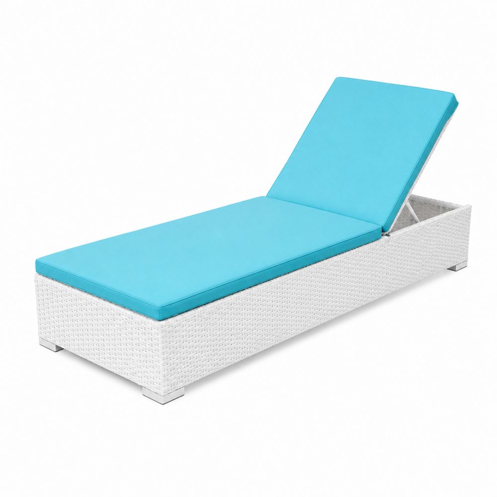 Chaise longue en rotin blanc avec coussin ajustable bleu-Bellecourspace
