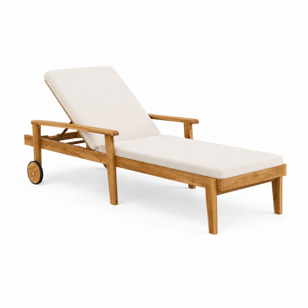 Chaise longue en bois avec coussin beige-Bellecourspace
