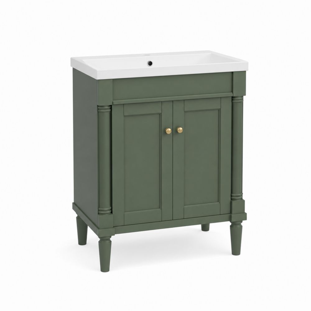 Meuble sous lavabo en bois vert avec vasque en céramique-Bellecourspace