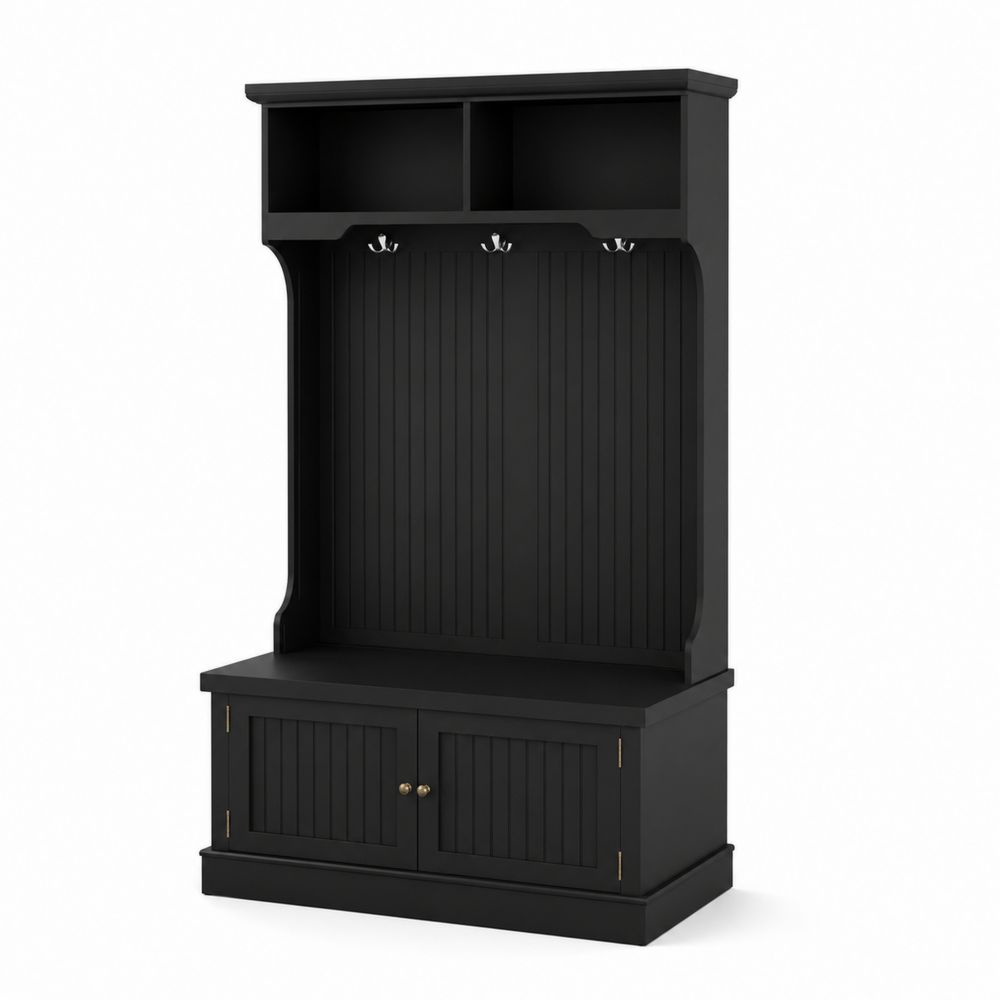 Portemanteau en Bois avec Banc et Rangements Noir-Bellecourspace