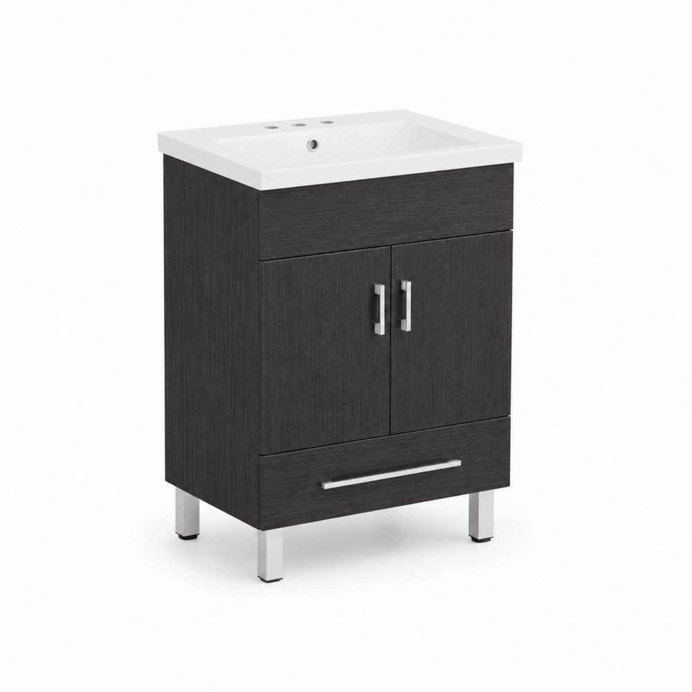 Meuble sous-lavabo en bois et métal 60x40x80 cm avec double porte-Bellecourspace