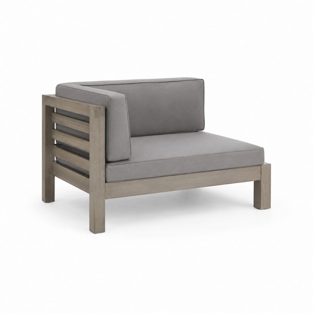 Chaise d'angle en bois avec coussins polyester gris-Bellecourspace