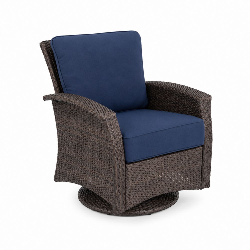 Fauteuil de jardin rotatif en résine tressée avec coussins en polyester bleu-Bellecourspace