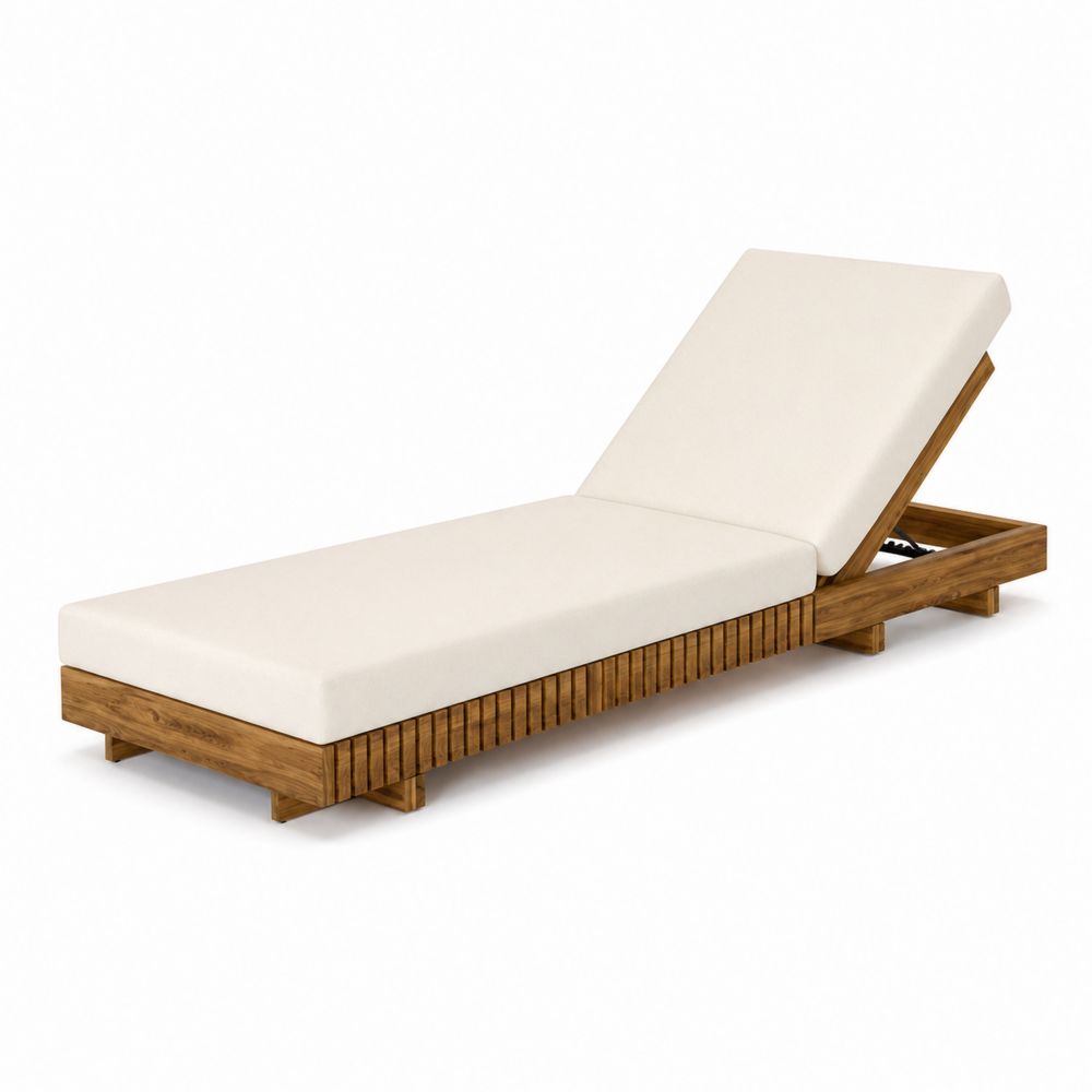 Chaise longue en bois d'acacia avec coussin en polyester 200 cm-Bellecourspace