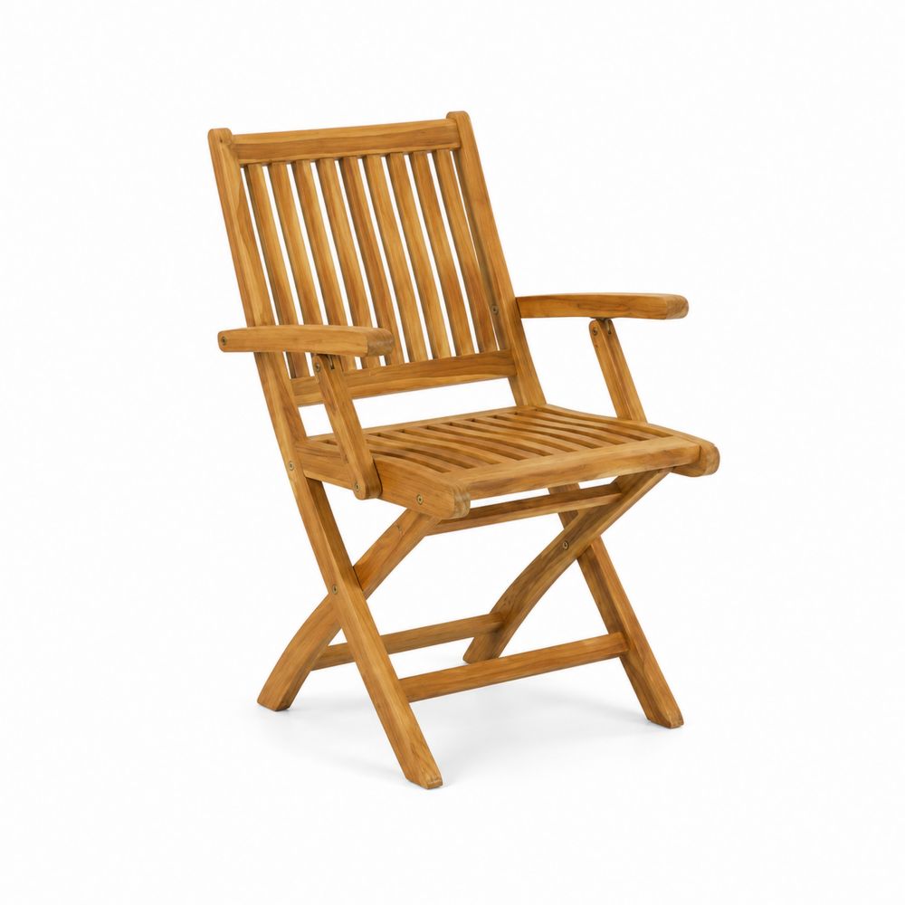 Chaise pliante en bois de teck avec accoudoirs 90 cm-Bellecourspace
