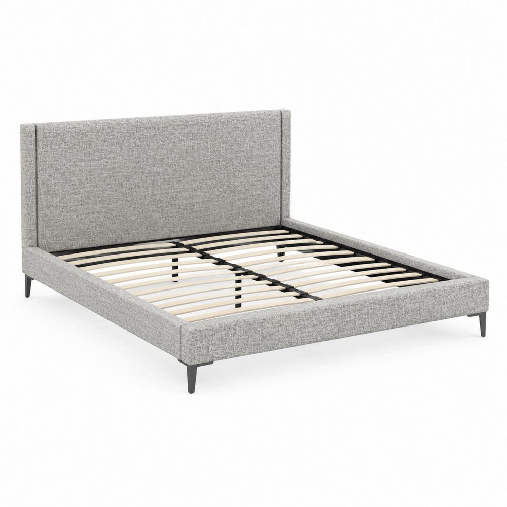 Lit plateforme en tissu gris avec lattes en bois 160x200 cm-Bellecourspace