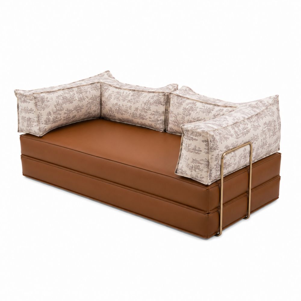 Canapé modulaire en cuir avec coussins en coton-Bellecourspace