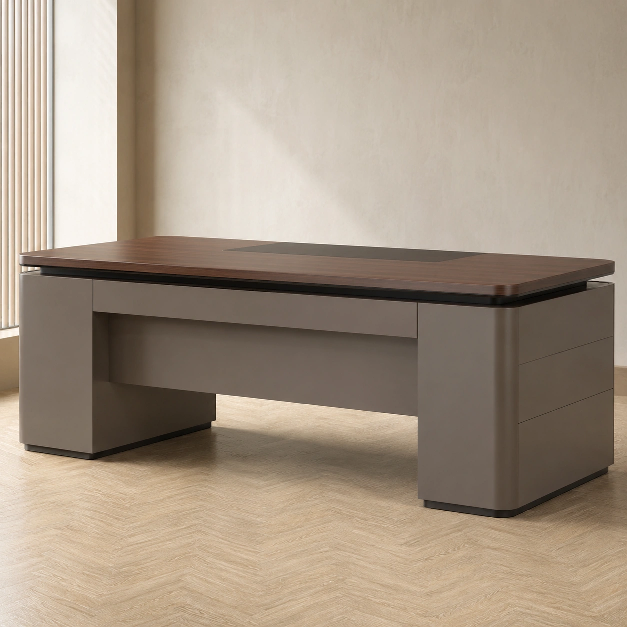 Escritorio Ejecutivo Moderno con Cajoneras - Gris Taupe-Minimalora