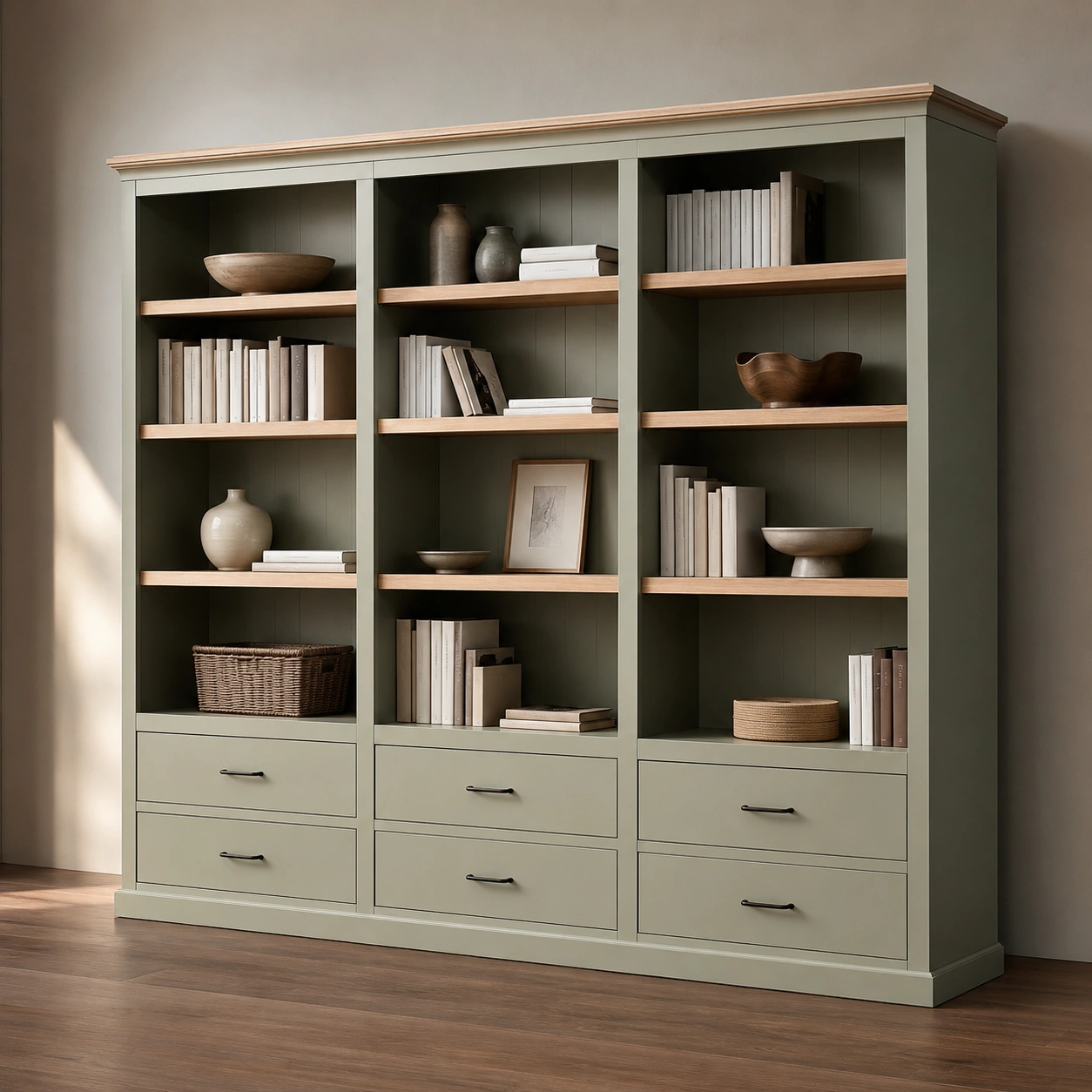 Estantería Modular Verde Salvia con Cajones-Minimalora