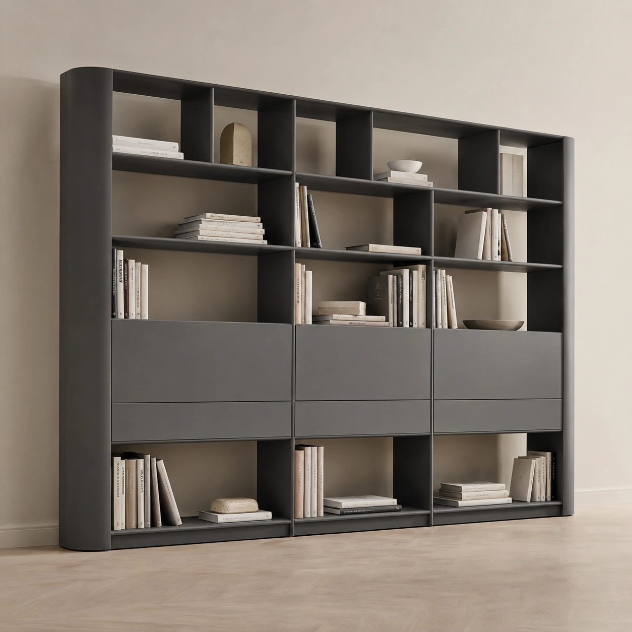 Estantería Moderna Gris Oscuro con Compartimentos-Minimalora