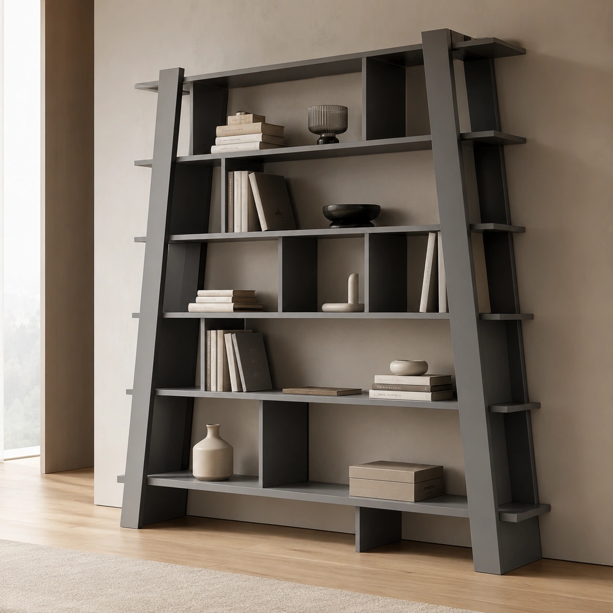 Estantería Escalera Gris Oscuro-Minimalora