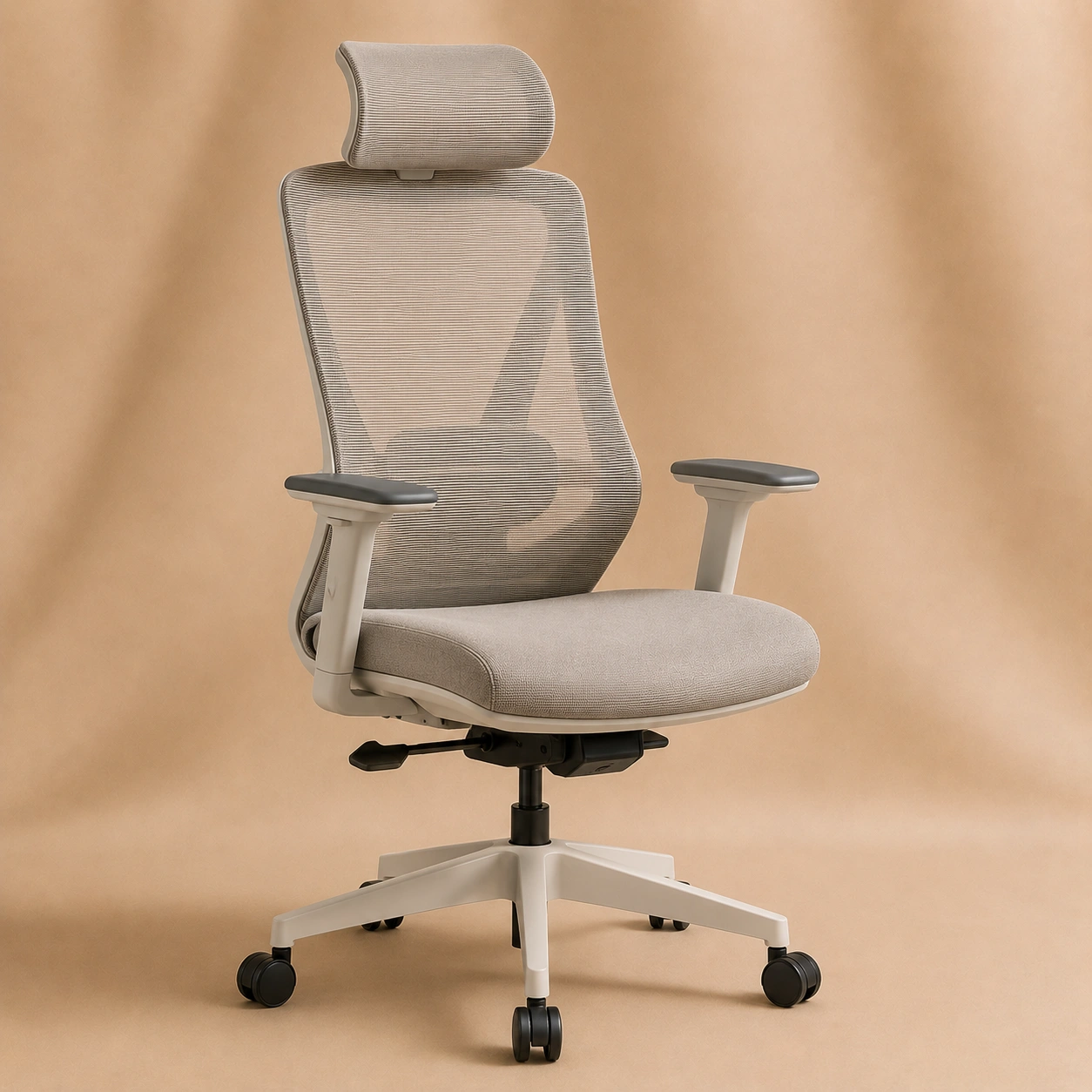 Silla Ergonómica Beige con Respaldo de Malla-Minimalora