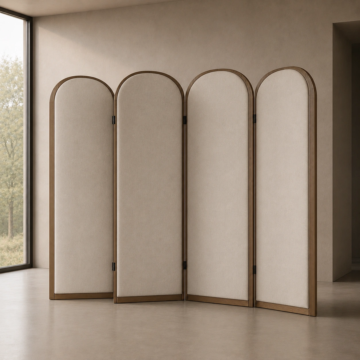 Biombo Decorativo de 4 Paneles - Beige-Minimalora