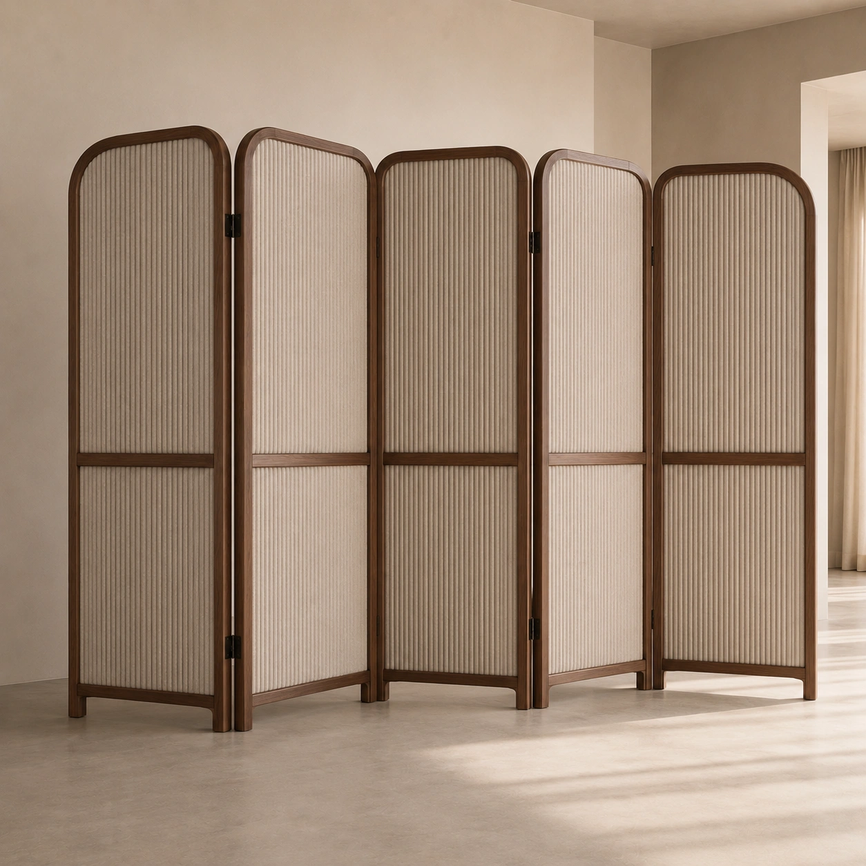 Biombo de Madera con Paneles Textiles - Marrón-Minimalora