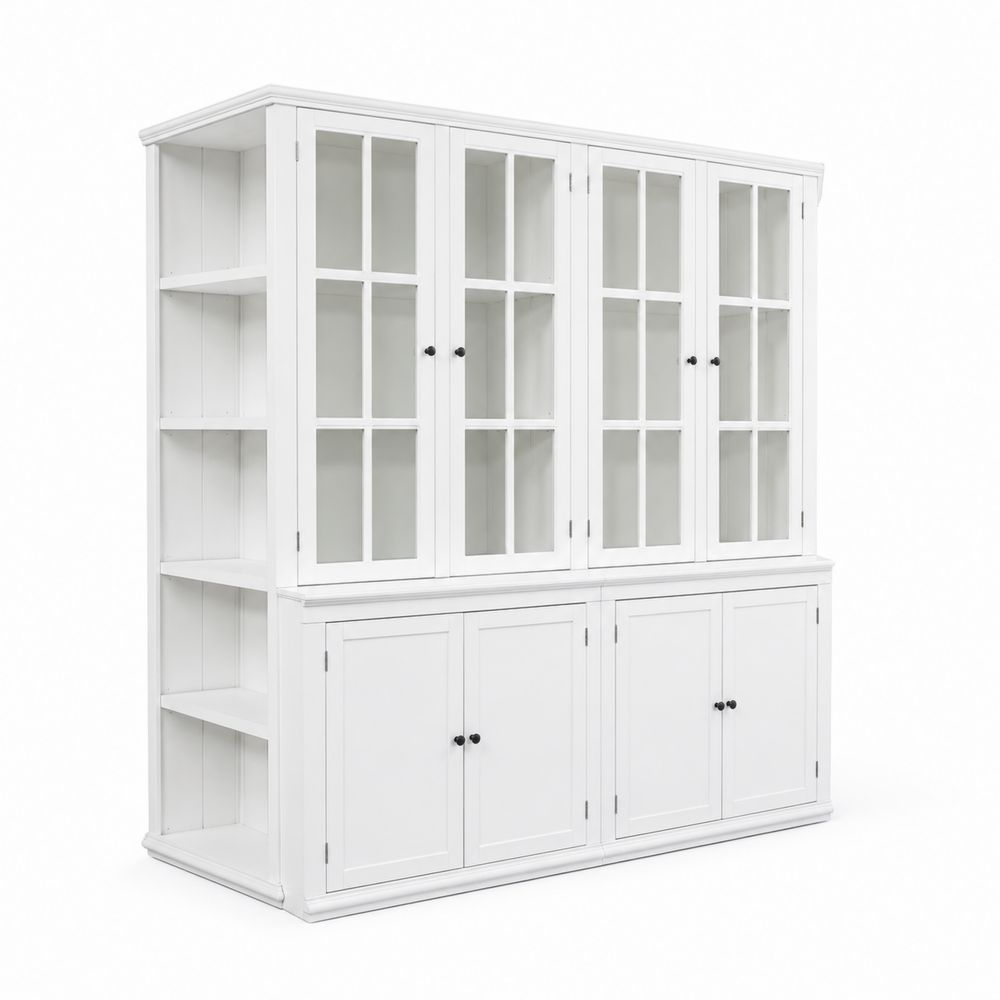 Bibliothèque en bois avec portes vitrées blanches-Novpitor