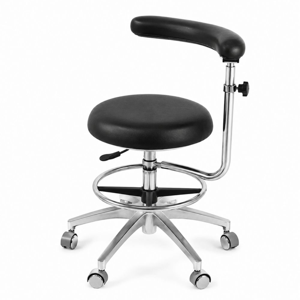 Chaise pivotante noire en cuir synthétique avec accoudoir réglable et base en acier chromé-Novpitor