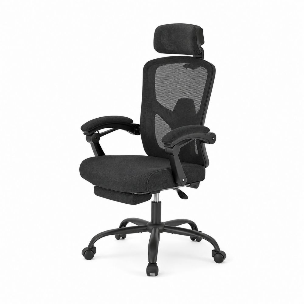 Chaise de bureau ergonomique noire en tissu avec soutien lombaire-Novpitor