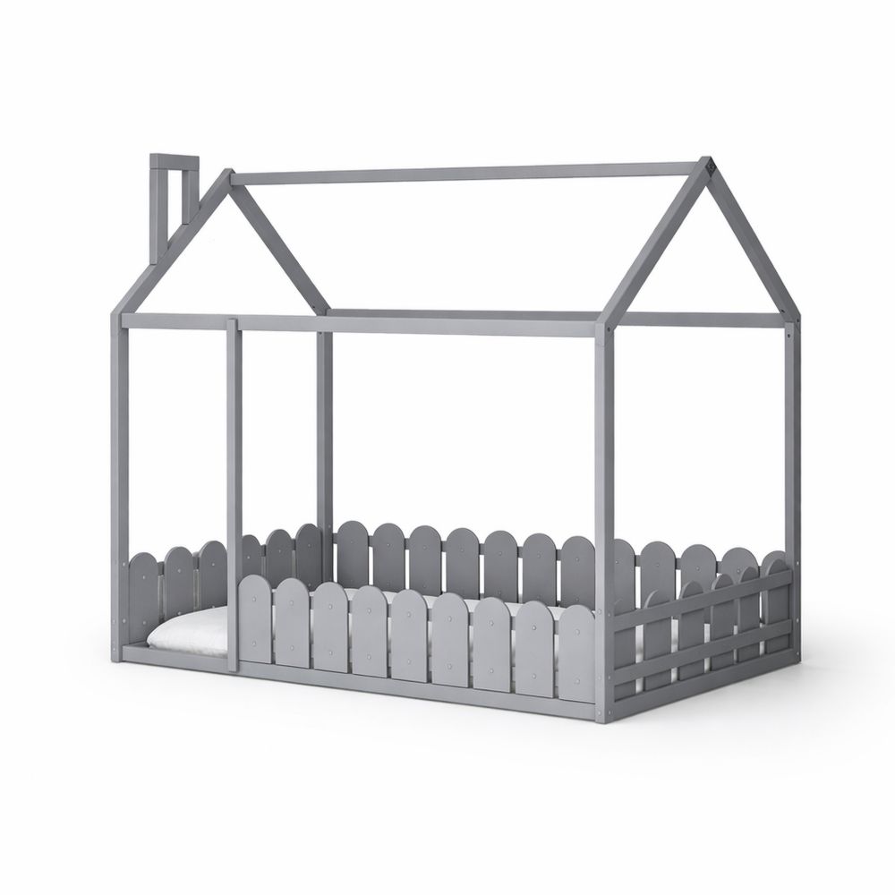 Lit maison enfant en bois Gris 200x90 cm-Novpitor