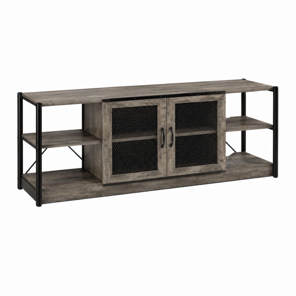 Meuble TV en bois et métal avec portes grillagées 120 cm-Novpitor