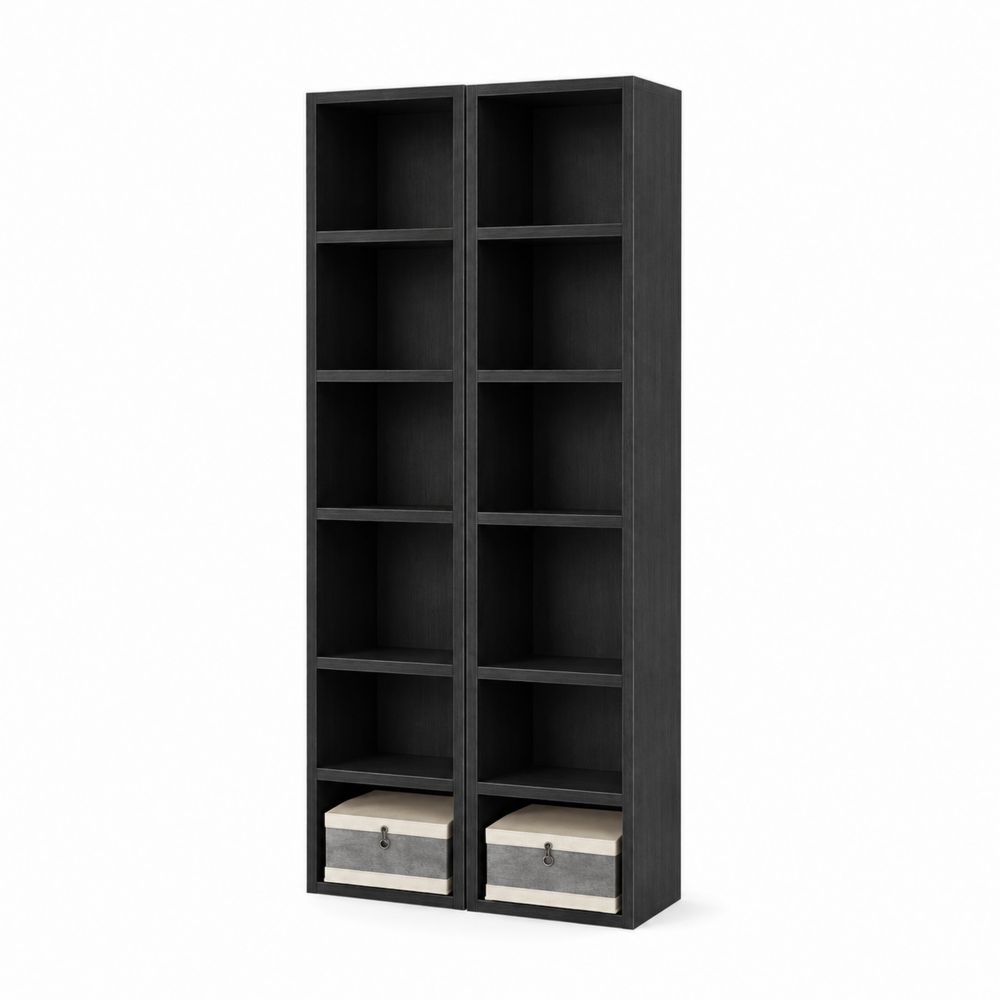 Bibliothèque en Bois Noir avec Étagères-Novpitor