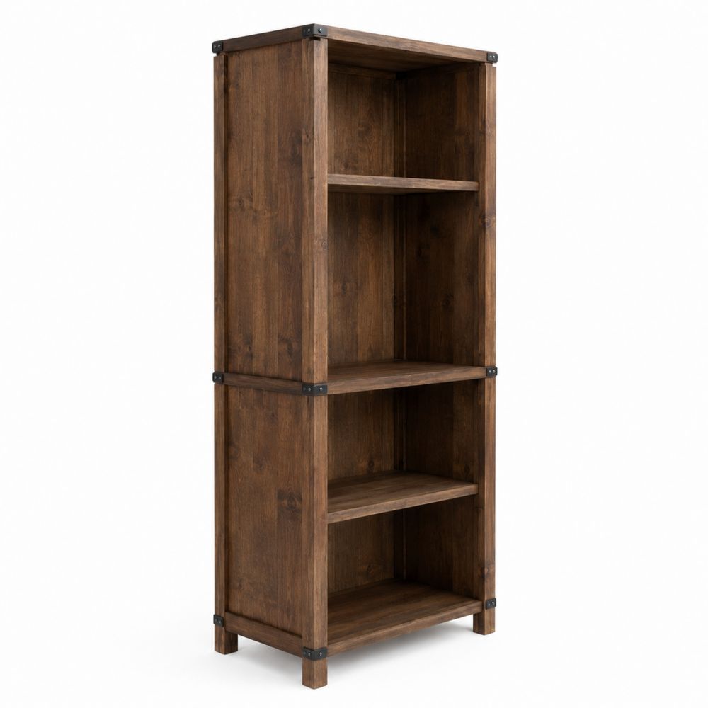 Bibliothèque en bois d'acacia 4 étagères marron-Novpitor