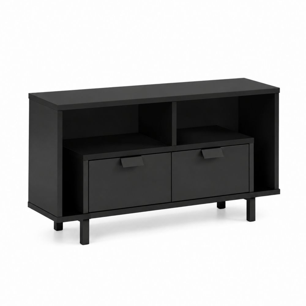 Meuble TV en bois noir avec portes et niches 100x50x40 cm-Novpitor