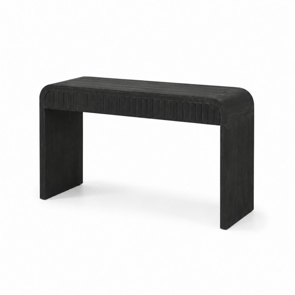 Table console en bois noir chêne massif 120 cm-Novpitor