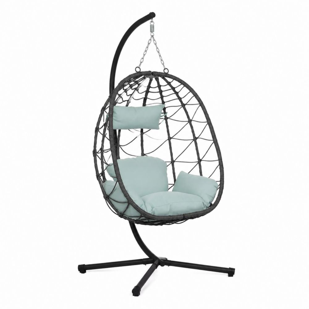 Chaise Suspendue Œuf en Métal avec Coussins Vert Clair-Novpitor
