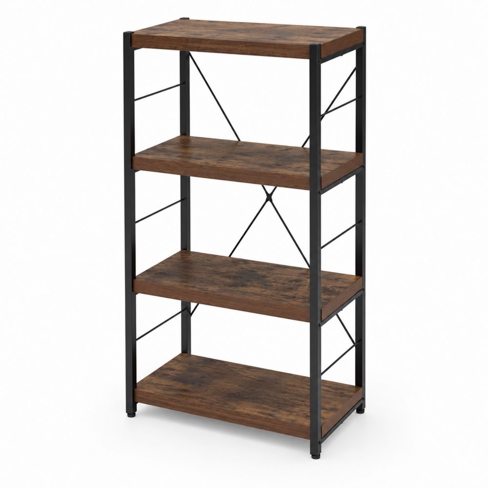 Étagère en bois et métal 4 niveaux Marron/Noir-Novpitor