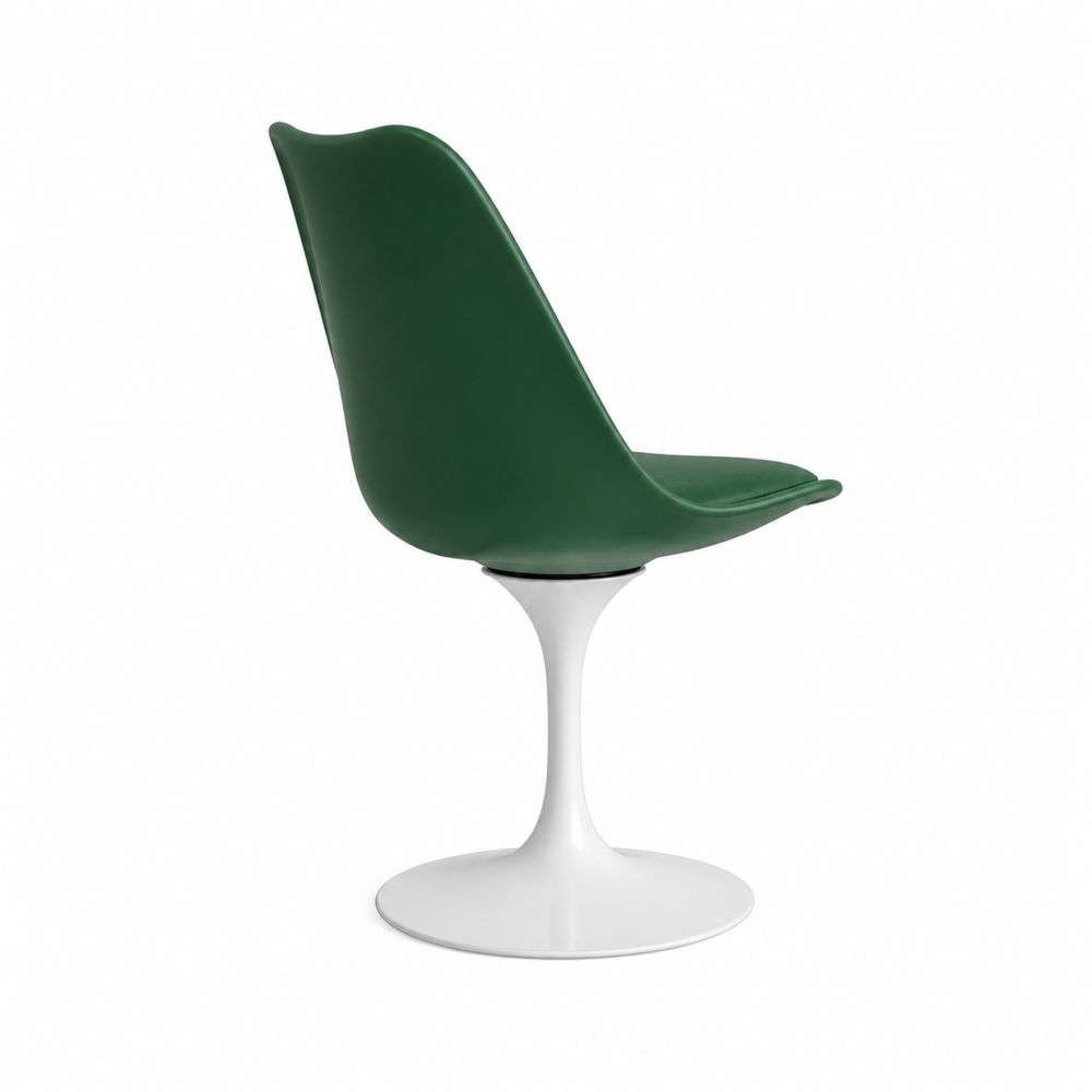 Chaise pivotante en plastique vert avec pied en métal blanc-Novpitor