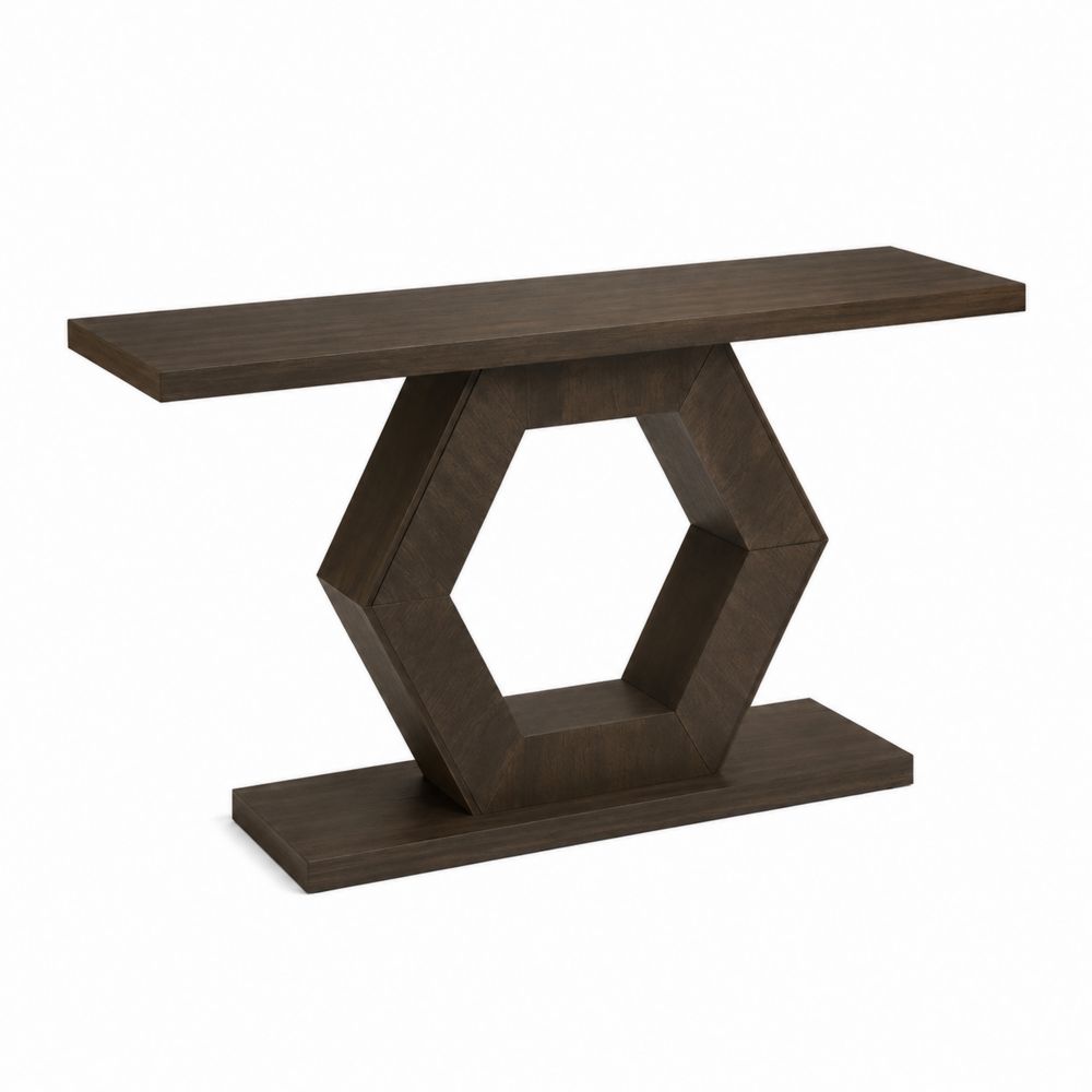 Console en Bois Massif Hexagonale Marron Foncé-Novpitor