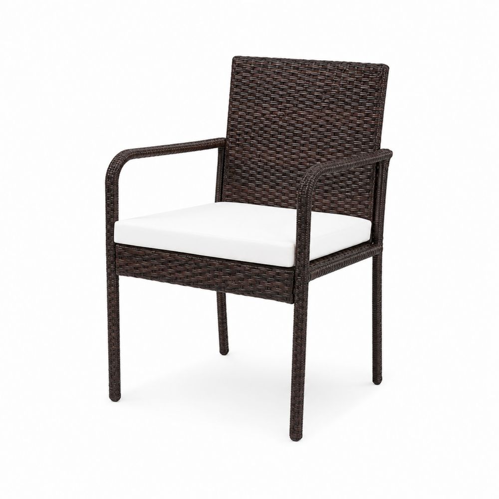 Chaise en résine tressée marron avec coussin blanc-Novpitor