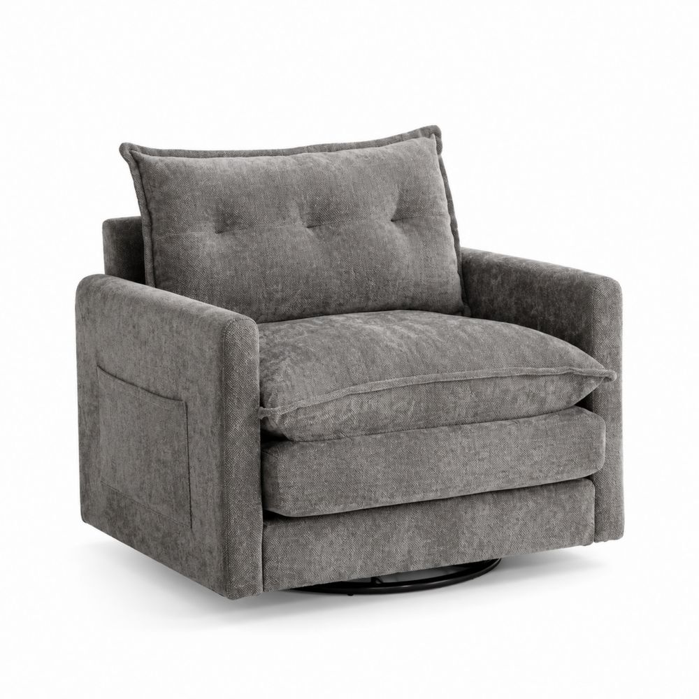Fauteuil pivotant en tissu gris-Novpitor