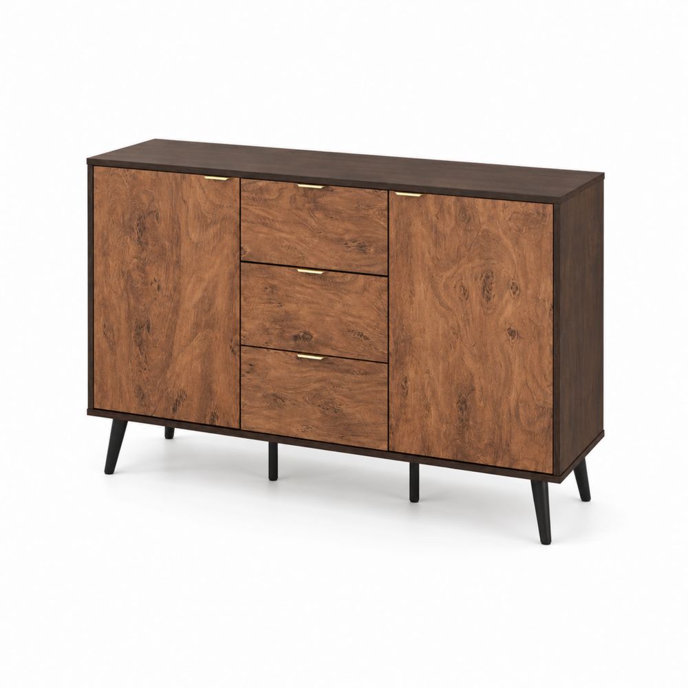 Buffet en Bois de Noyer avec Pieds en Acier Noir-Novpitor