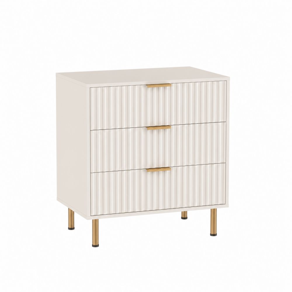 Commode à 3 tiroirs en Bois et Métal Blanc-Novpitor