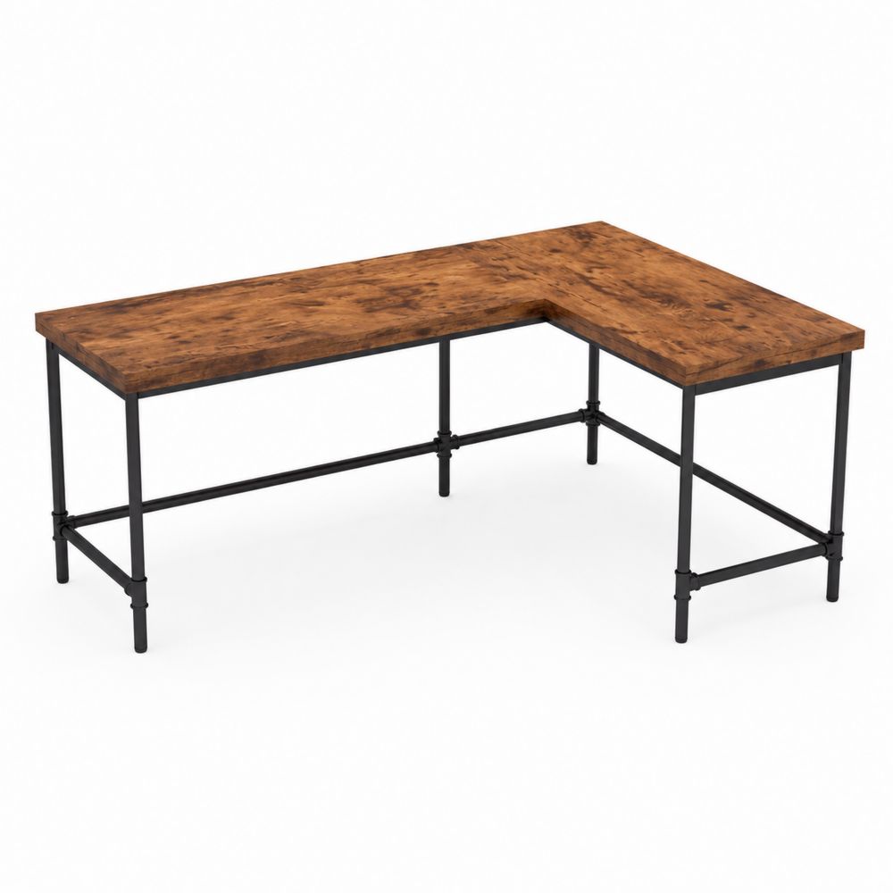 Bureau d'angle en bois et métal 150x150x75 cm Brun-Novpitor