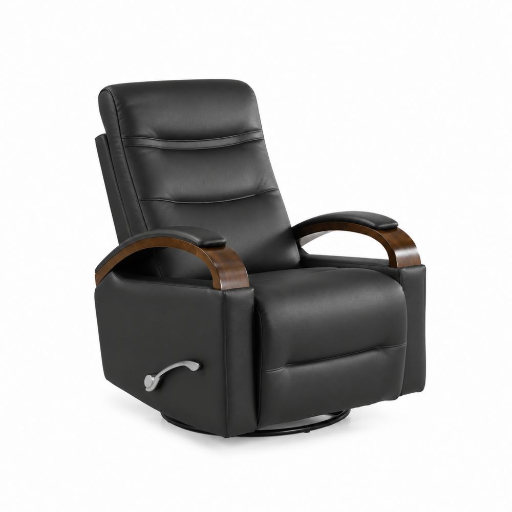Fauteuil inclinable pivotant en similicuir et bois, Noir-Novpitor