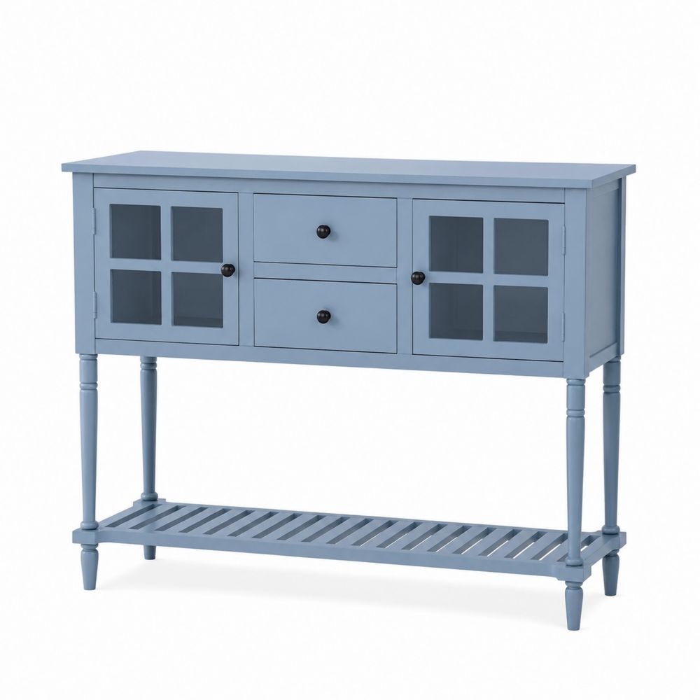 Buffet en Bois avec Portes en Verre Trempé Bleu-Novpitor