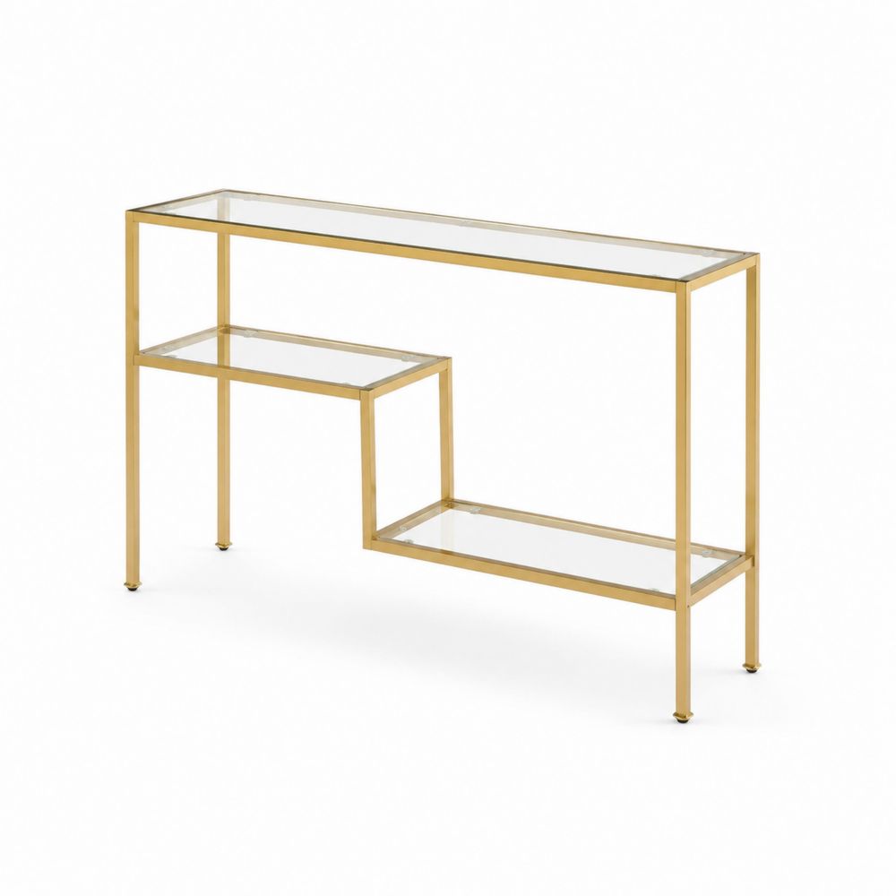 Console en verre trempé et acier inoxydable doré 120x30x80 cm-Novpitor