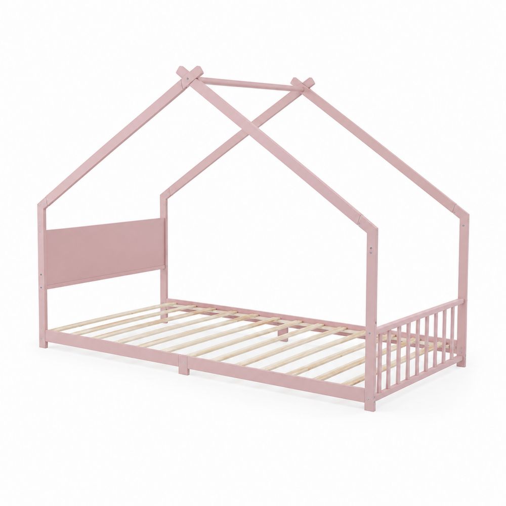 Lit enfant en bois de pin Rose 90x200 cm-Novpitor