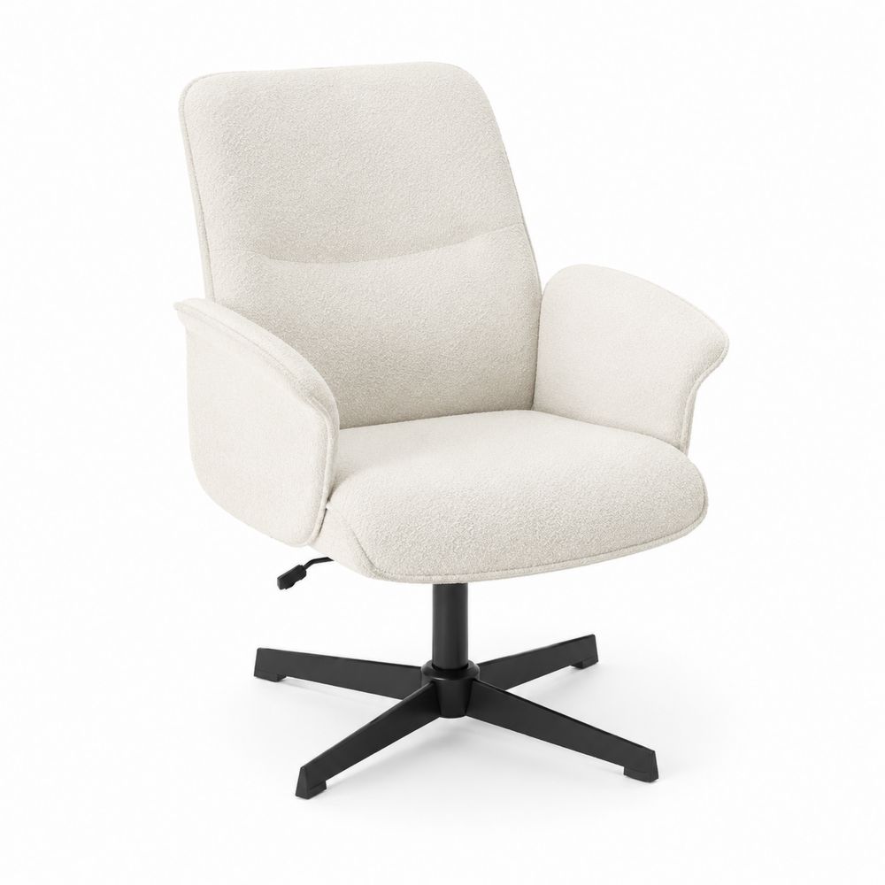 Chaise de bureau en tissu Bouclé Blanc avec base en Métal Noir-Novpitor